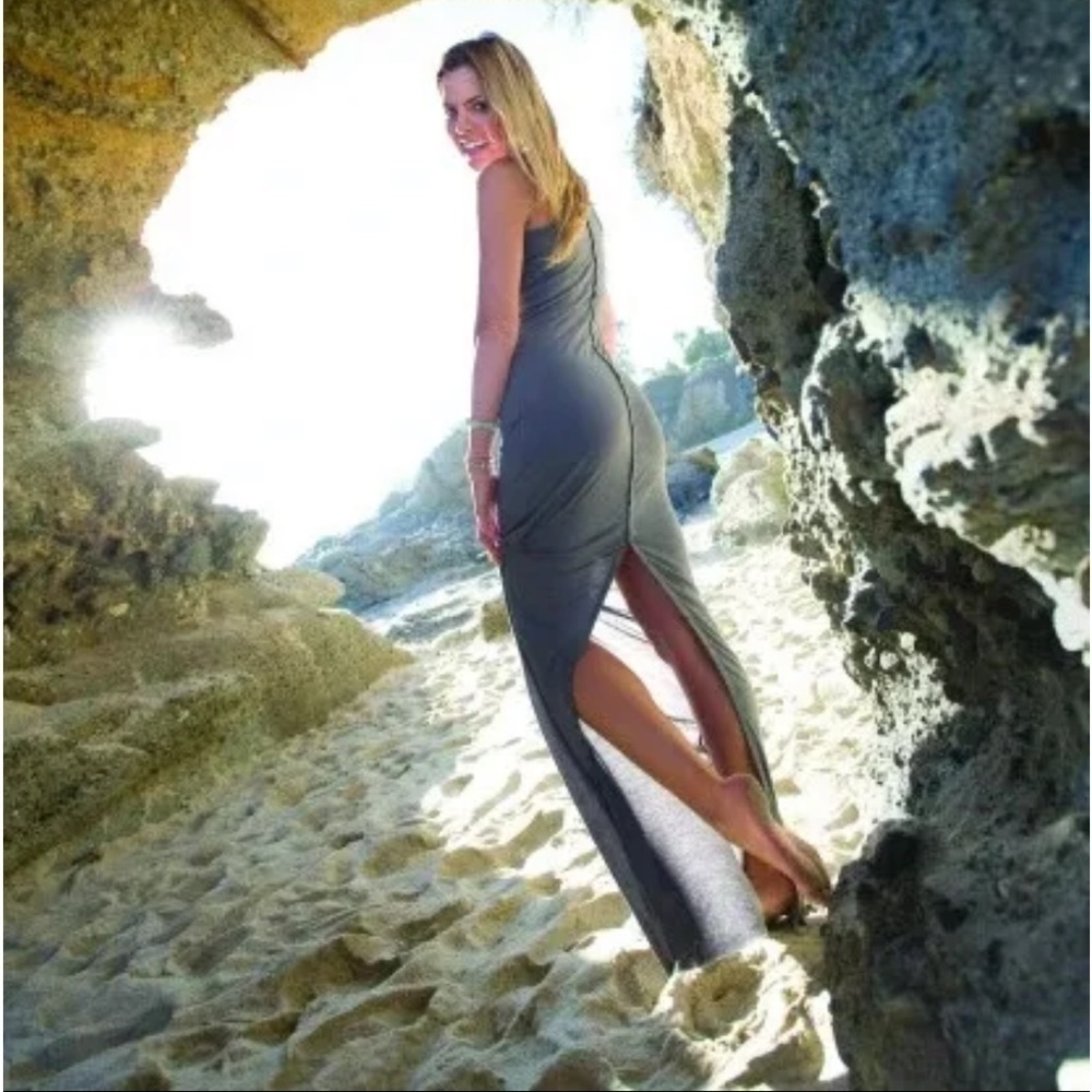 Talia Hancock Neiman Marcus Mia Maxi Dress Gray Back Button Medium